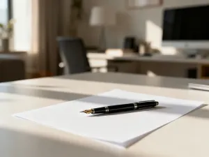 Stos dokumentów i tablet z kalendarzem na biurku, symbolizujące organizację dokumentacji pracowniczej.