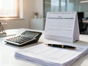 Stos dokumentów prawnych i pióro na biurku, symbolizujące formalne kwestie związane z zatrudnieniem i odprawami pracowniczymi.